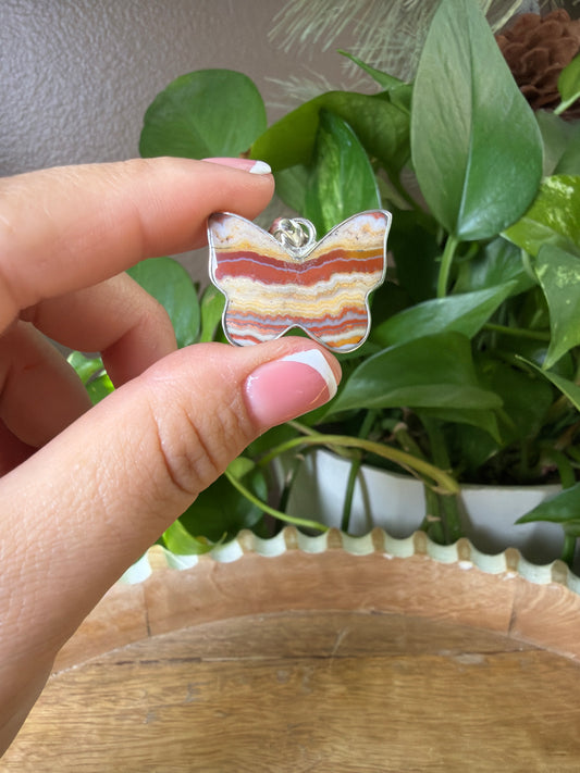 Crazy Lace Agate Butterfly Pendant