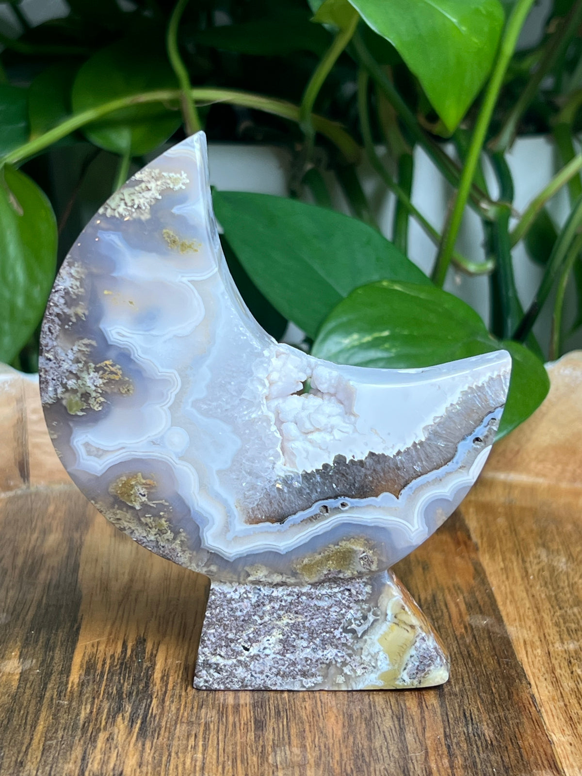 Scenic Moss Agate Self-Standing Moon: NF