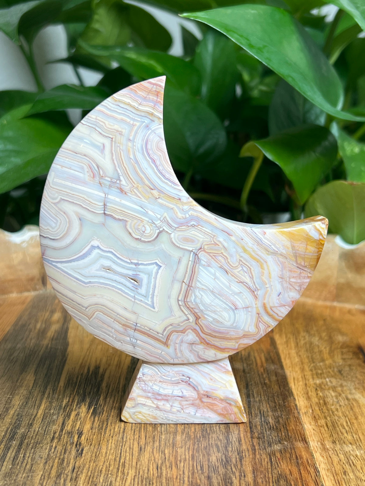 Crazy Lace Agate Self Standing Moon: KG