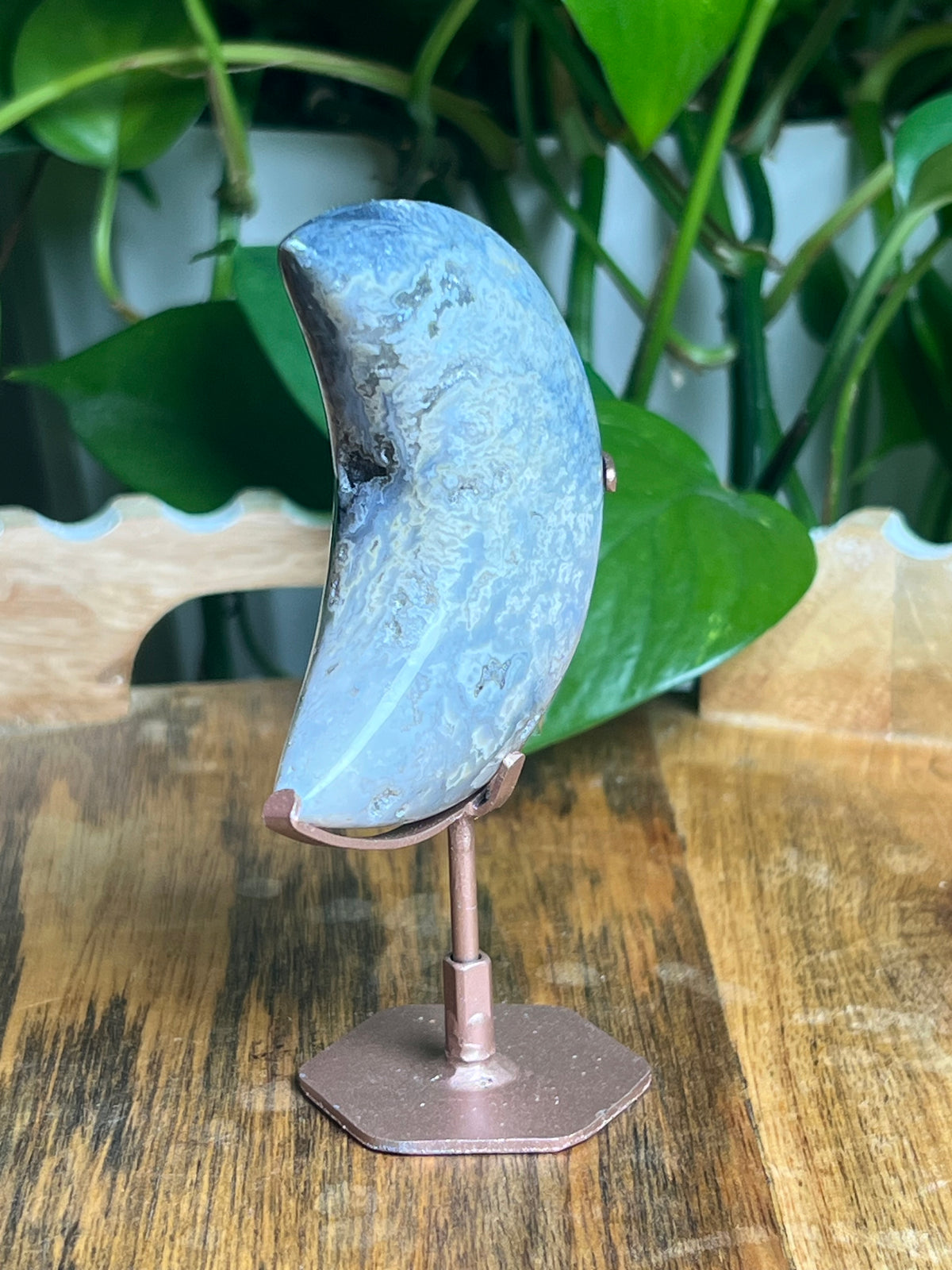 Blue Plume Agate Mini Puffy Moon: DZ
