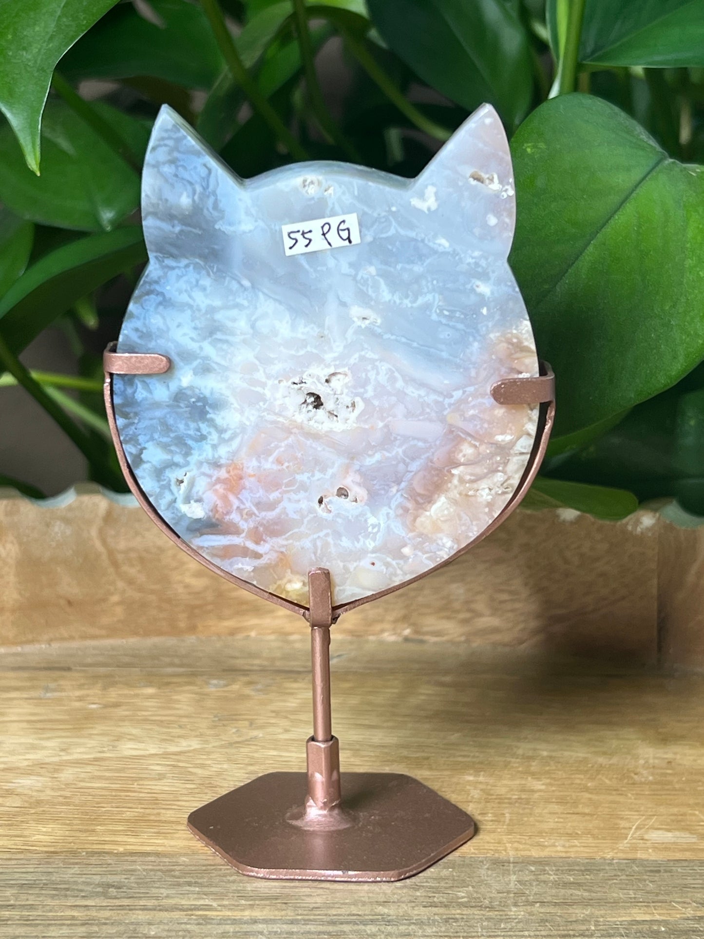 Rainbow Plume Agate Cat Head