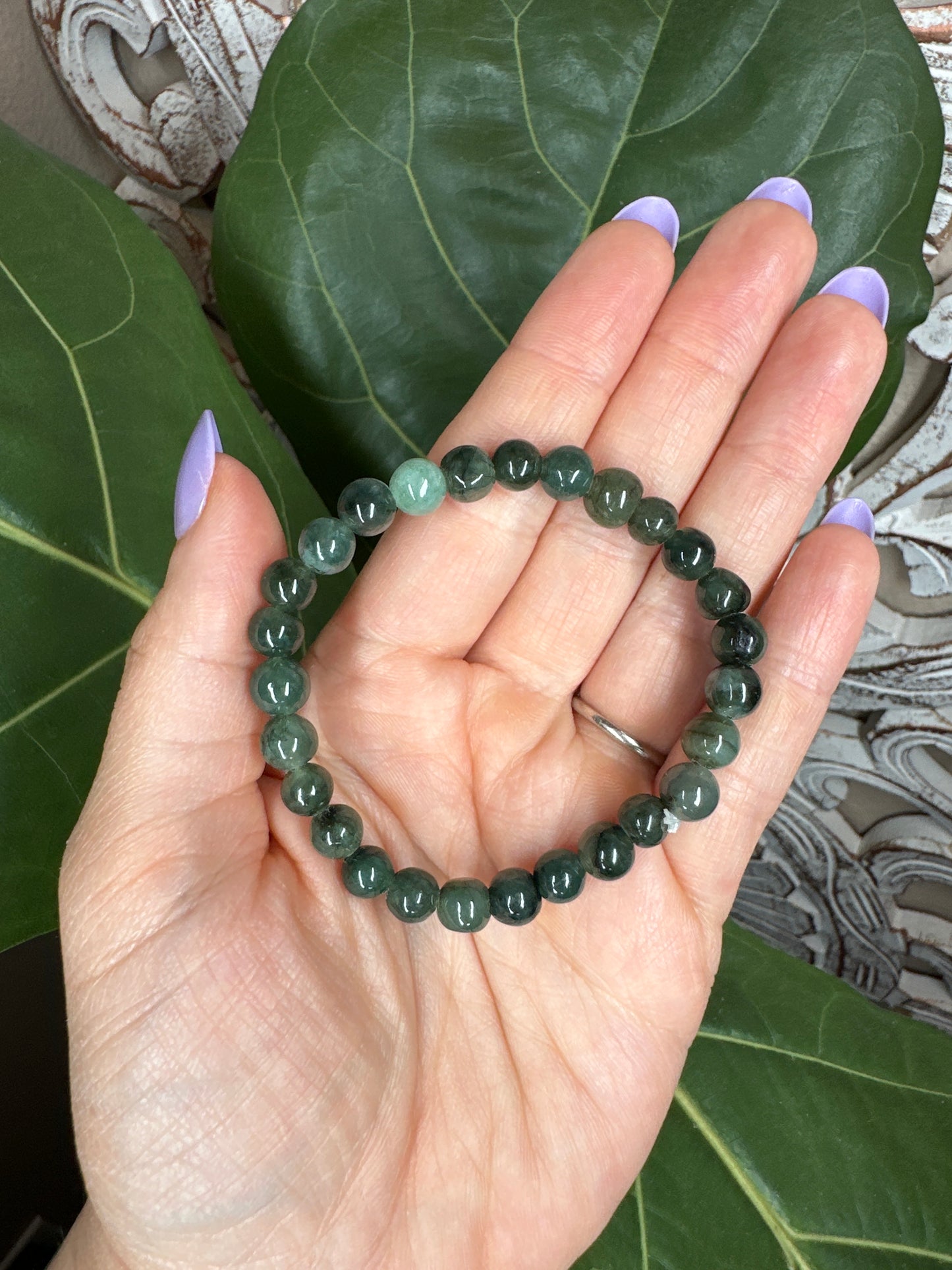 Green Burmese Jade Beaded Bracelet (7mm)