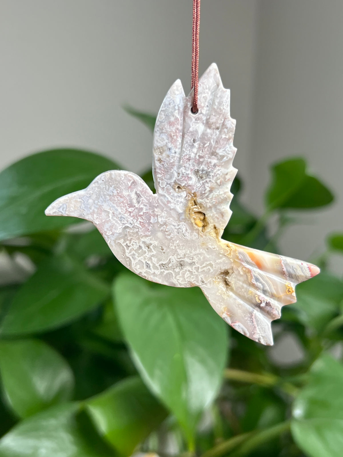 Sumatra Plume Agate Ornament Hummingbird: PB