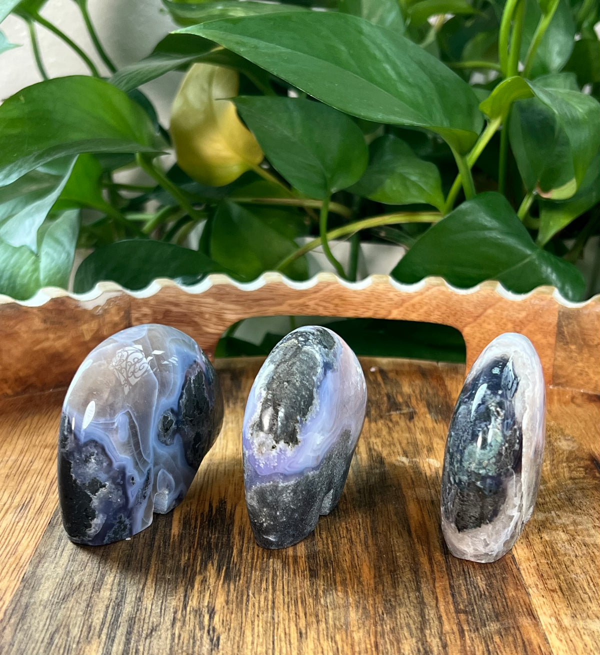 Green Moss Agate + Purple Chalcedony Bears