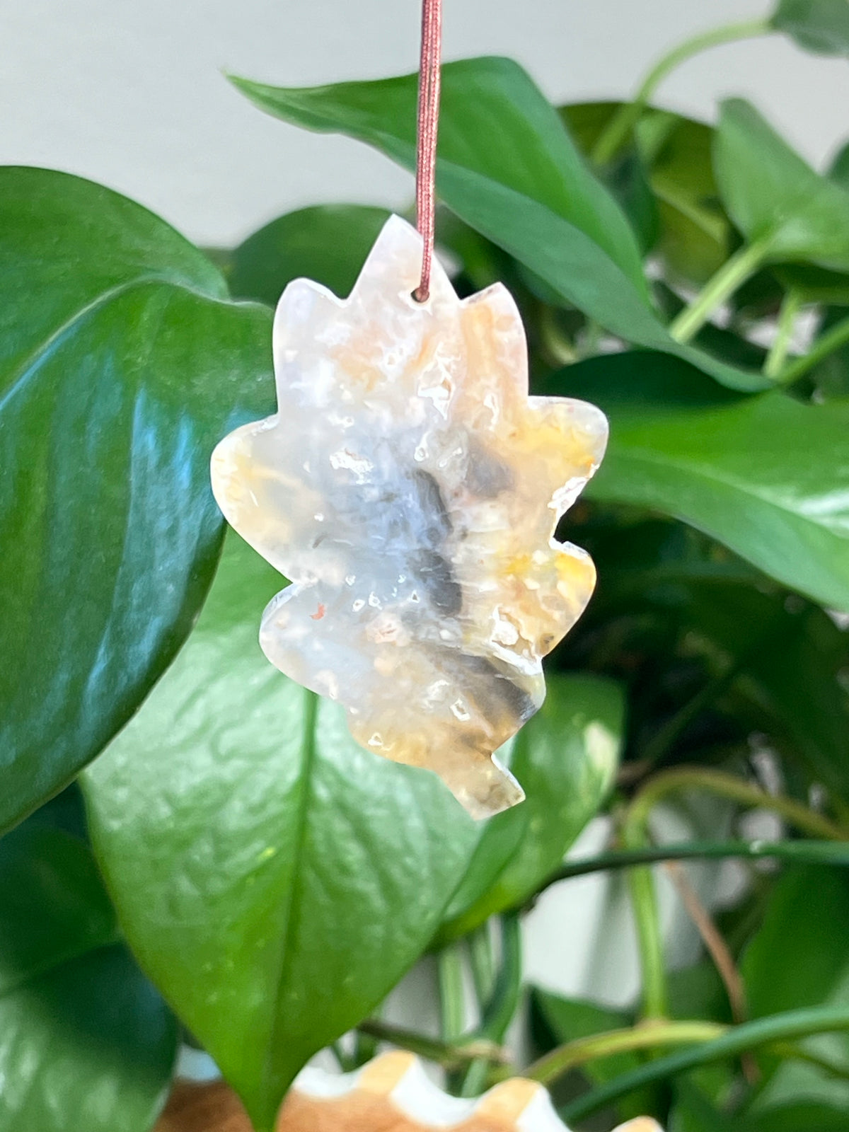 Rainbow Plume Agate Leaf Ornaments