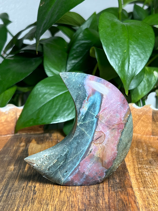 Blue Green Jasper Self Standing Moon: BB