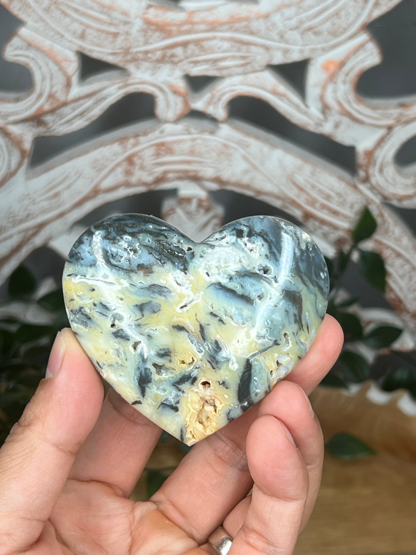 Rainbow Plume Agate Heart