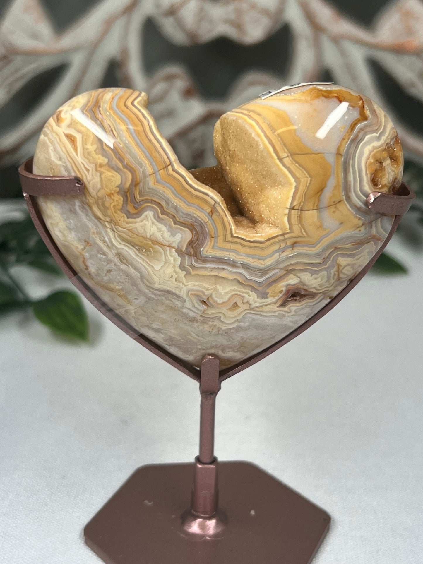Yellow Crazy Lace Agate Heart