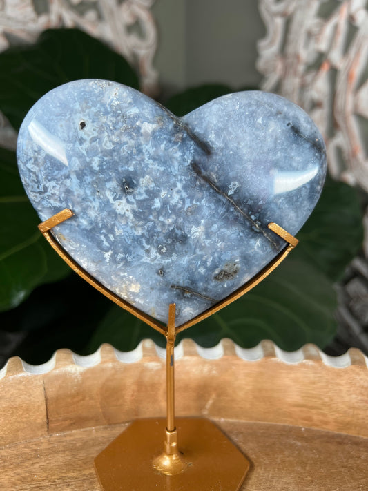 Blue Plume Agate Heart