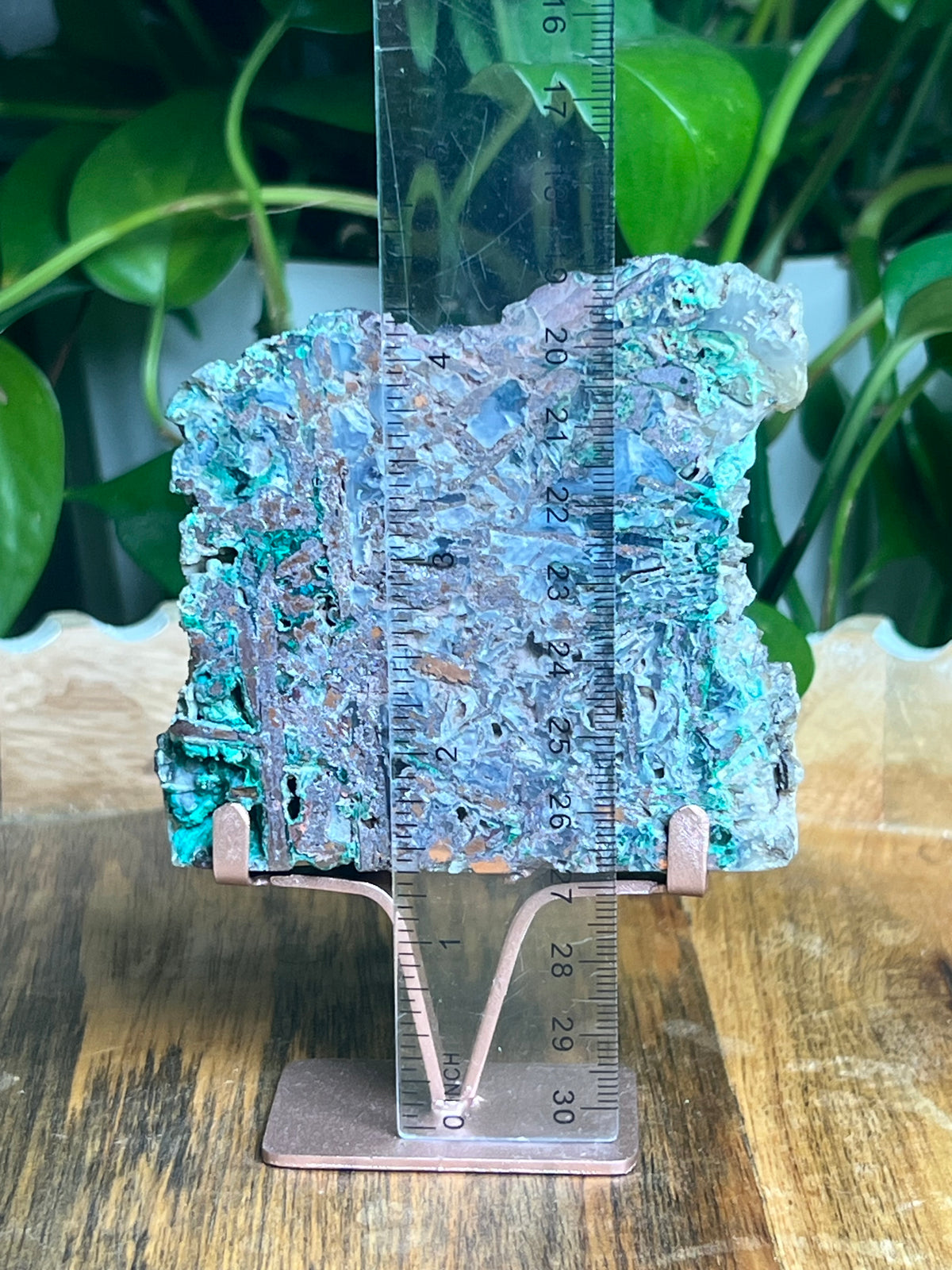 Copper In Malachite Chrysocolla and Chalcedony Slab: Q