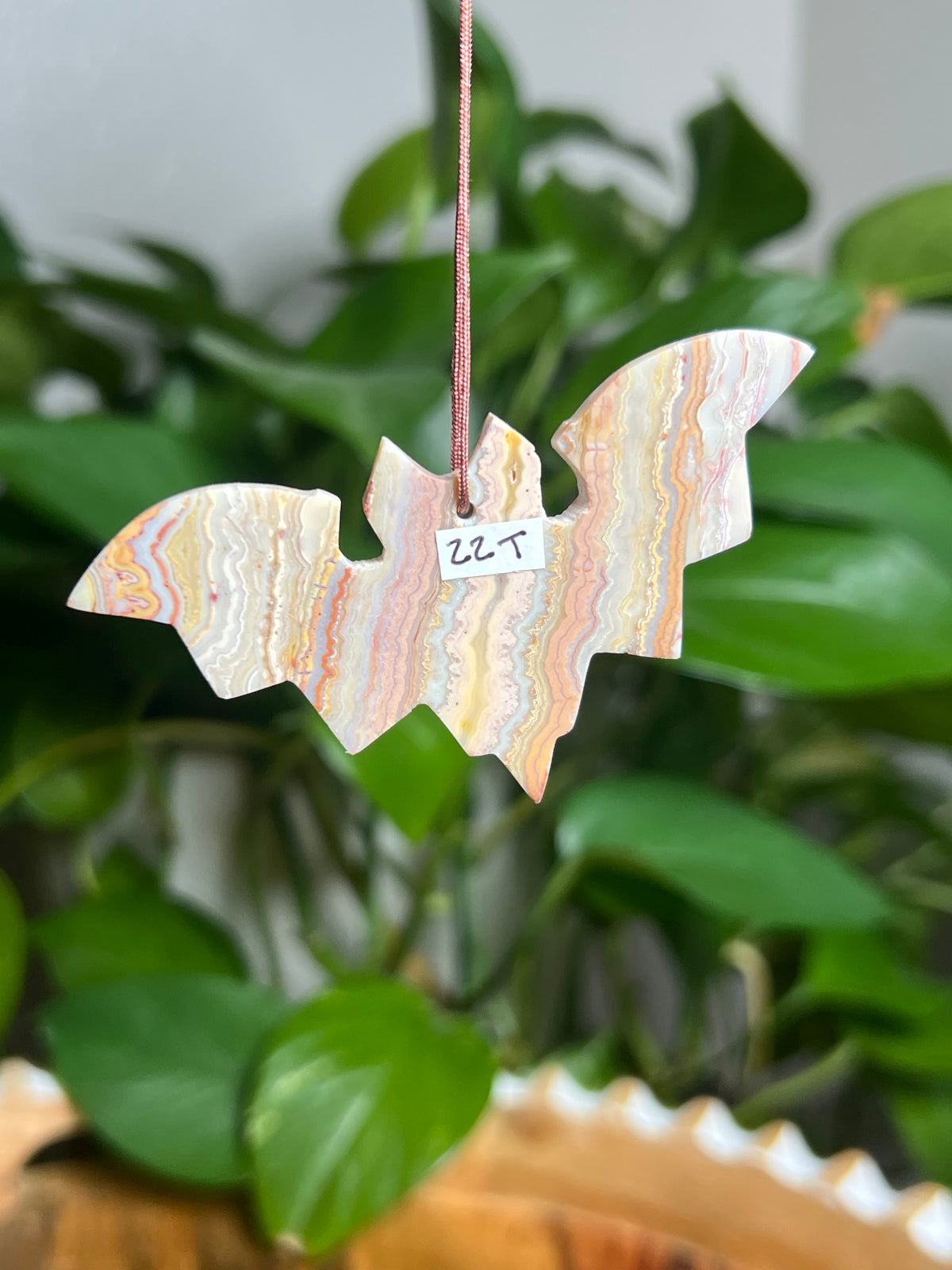 Crazy Lace Agate Ornament Bat: T
