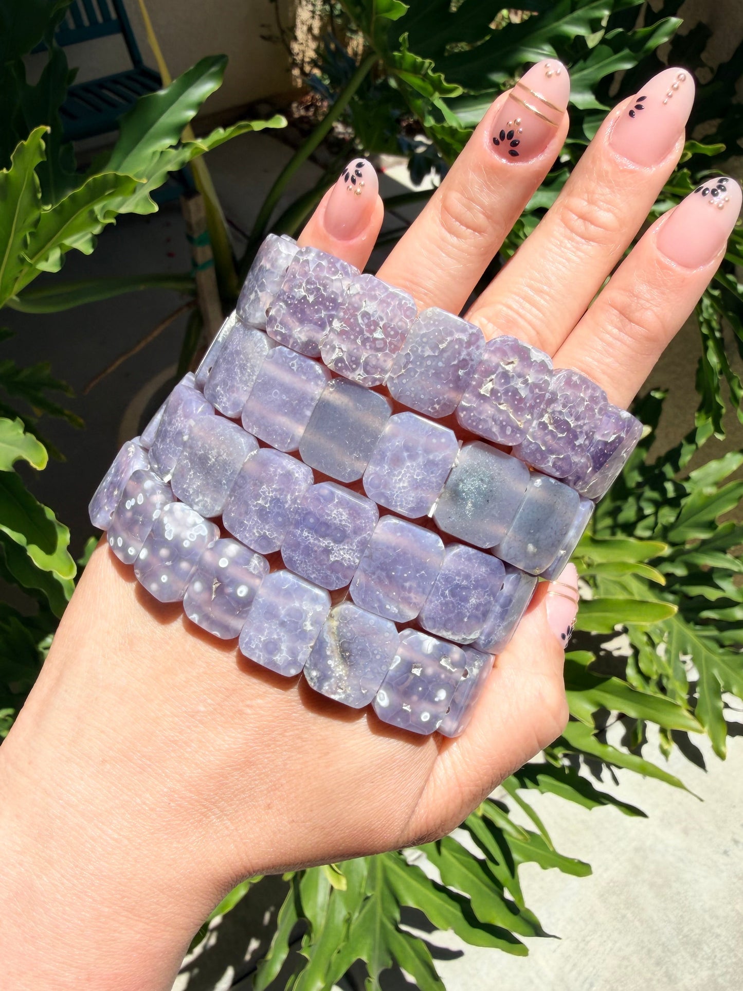 Grape Agate Rectangle Beaded Bracelet (17mm)