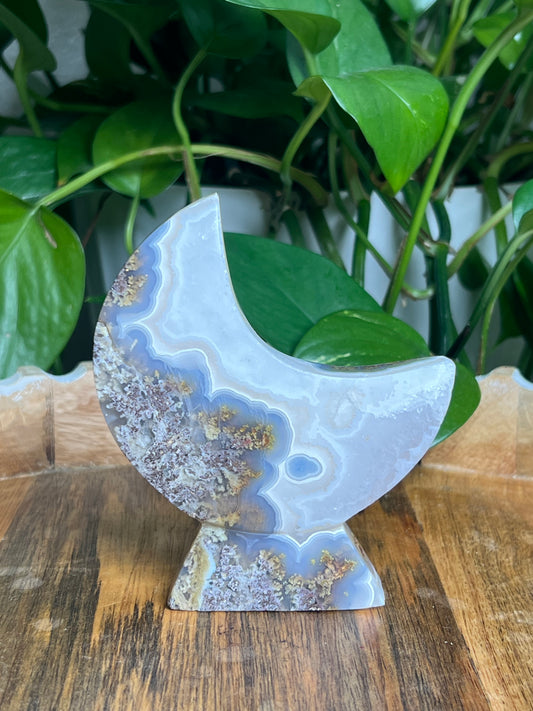 Scenic Moss Agate Self-Standing Moon: NL