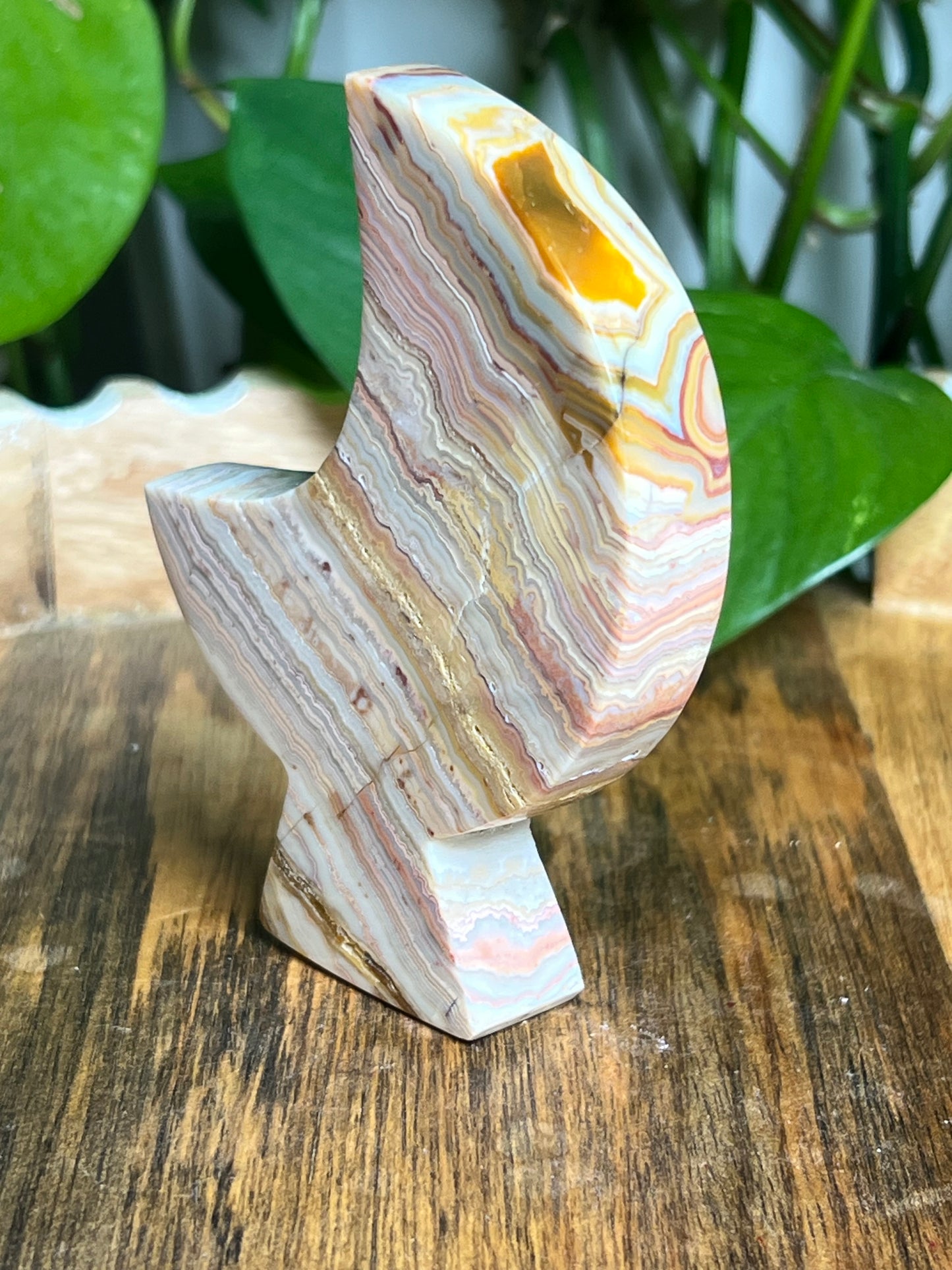 Crazy Lace Agate Self-Standing Moon: PB