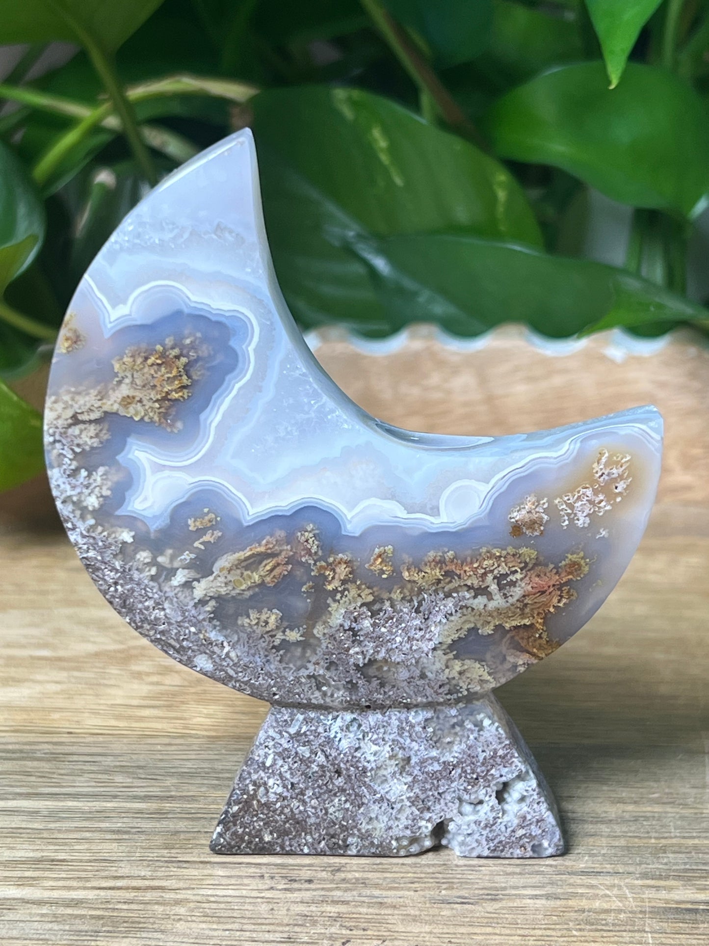 Scenic Moss Agate Moon Stand: LD