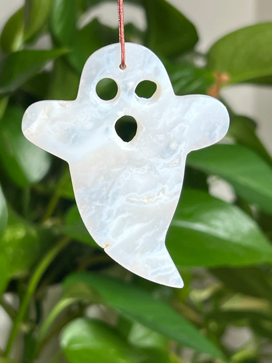 White Plume Agate Ornament Ghost: G