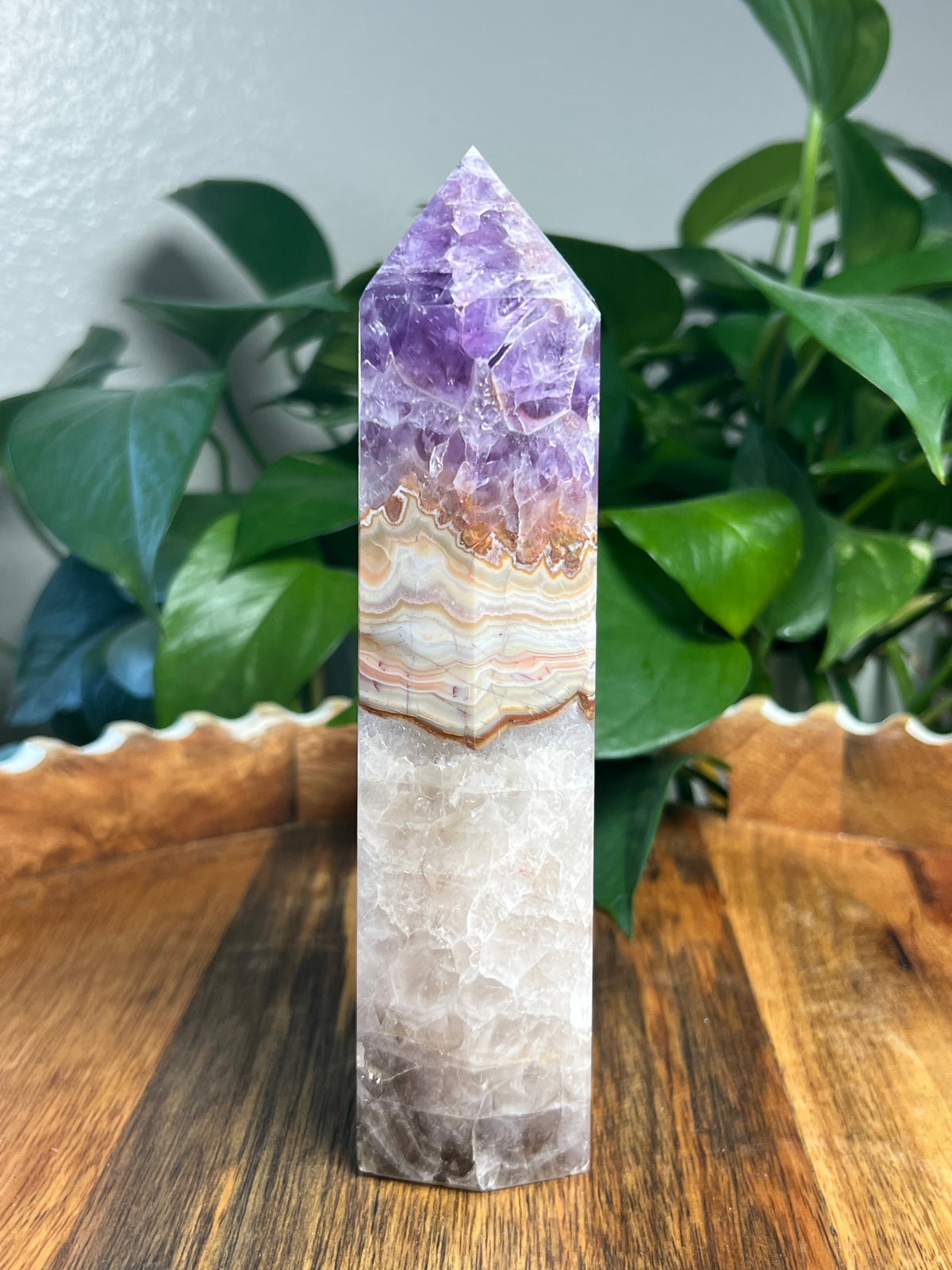 Mexican Crazy Lace Agate Amethyst Tower: N