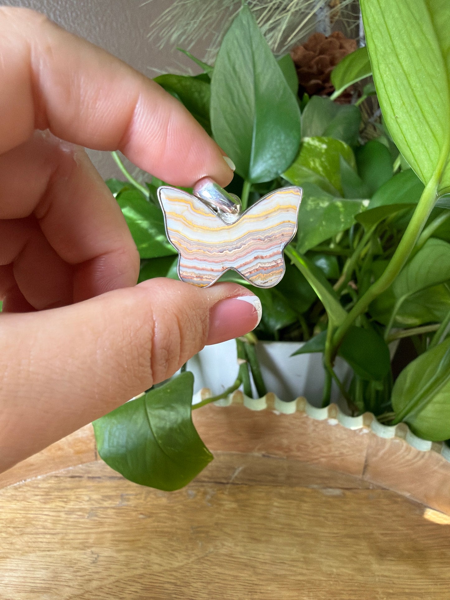 Crazy Lace Agate Butterfly Pendant