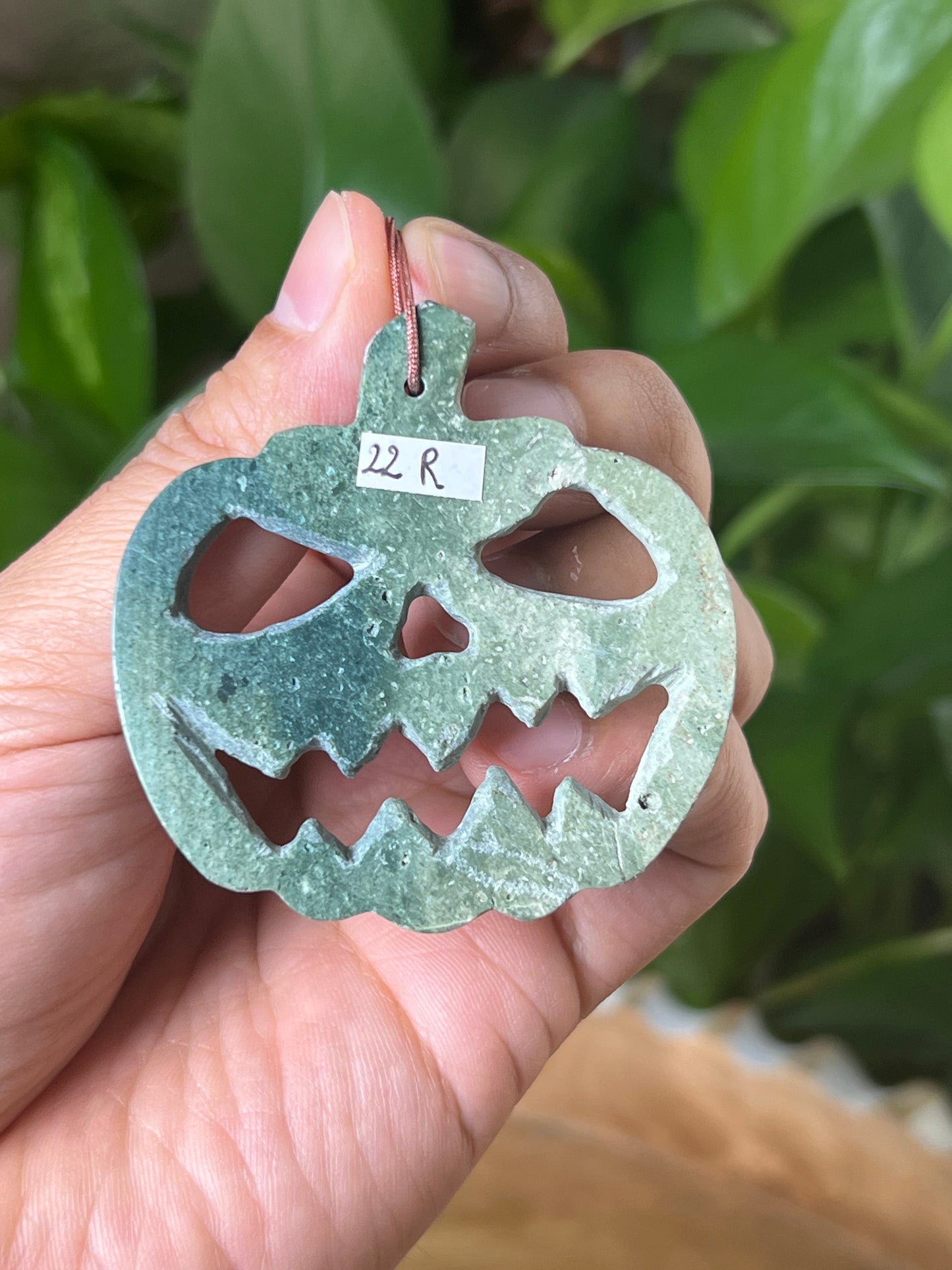 Blue Green Jasper Jack-O-Lantern Ornament
