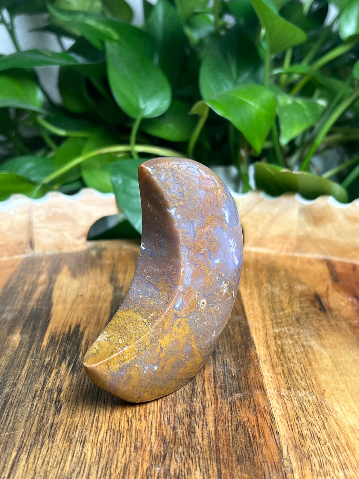 Purple Chalcedony In Gold Self-Standing Moon: NA