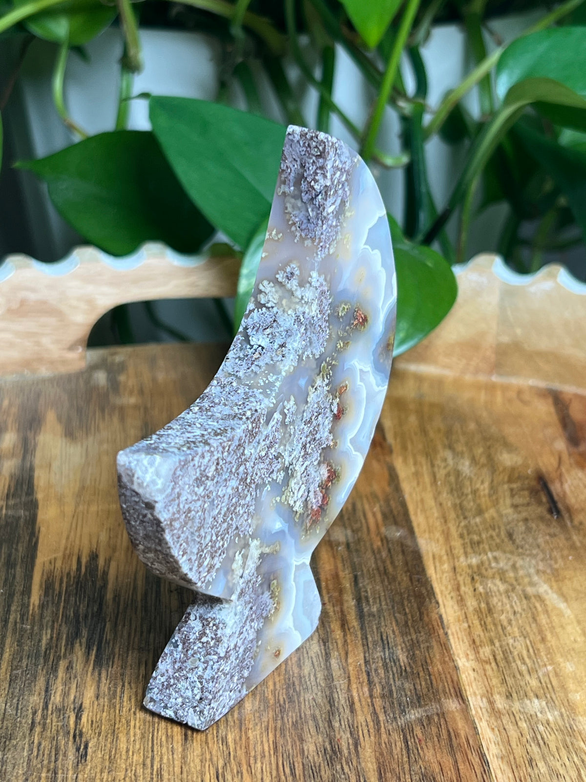 Scenic Moss Agate Self-Standing Moon: PA