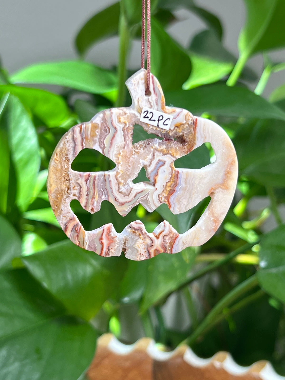 Crazy Lace Agate Ornament Pumpkin:  PC