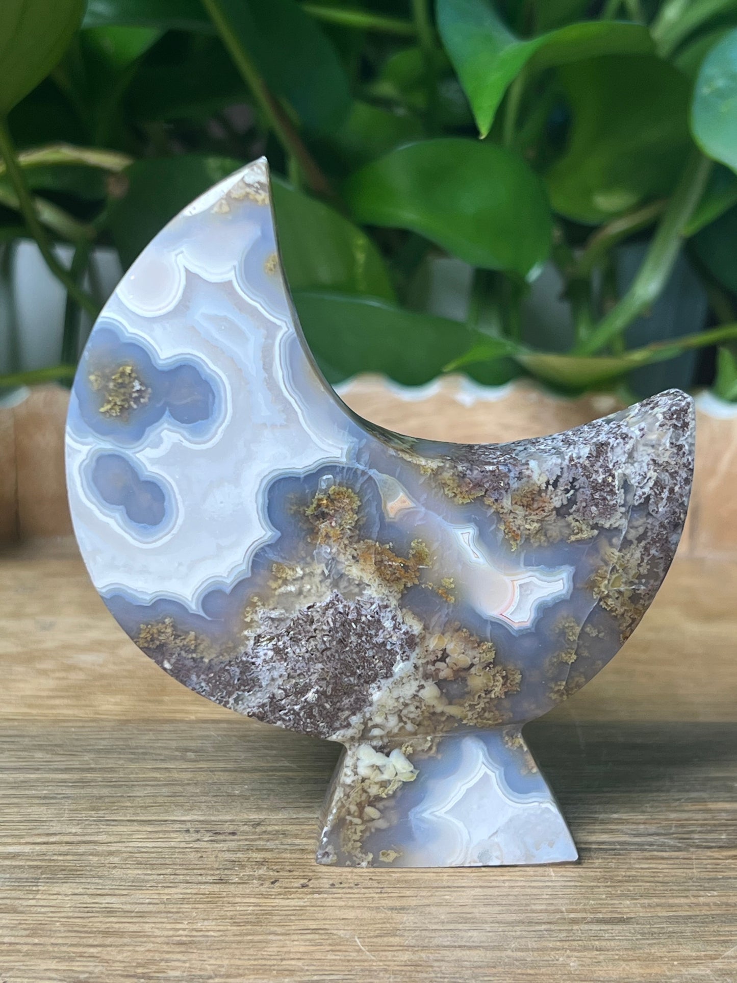 Scenic Moss Agate Moon Stand: NN
