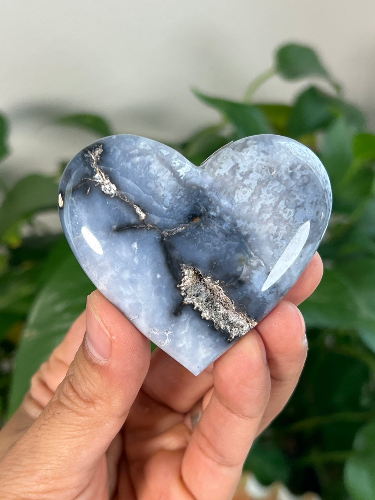 Blue Plume Agate Small Hearts