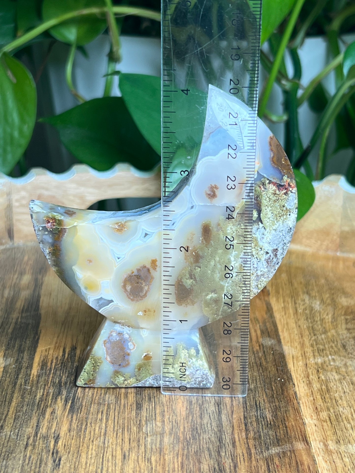 Scenic Moss Agate Self-Standing Moon: AM