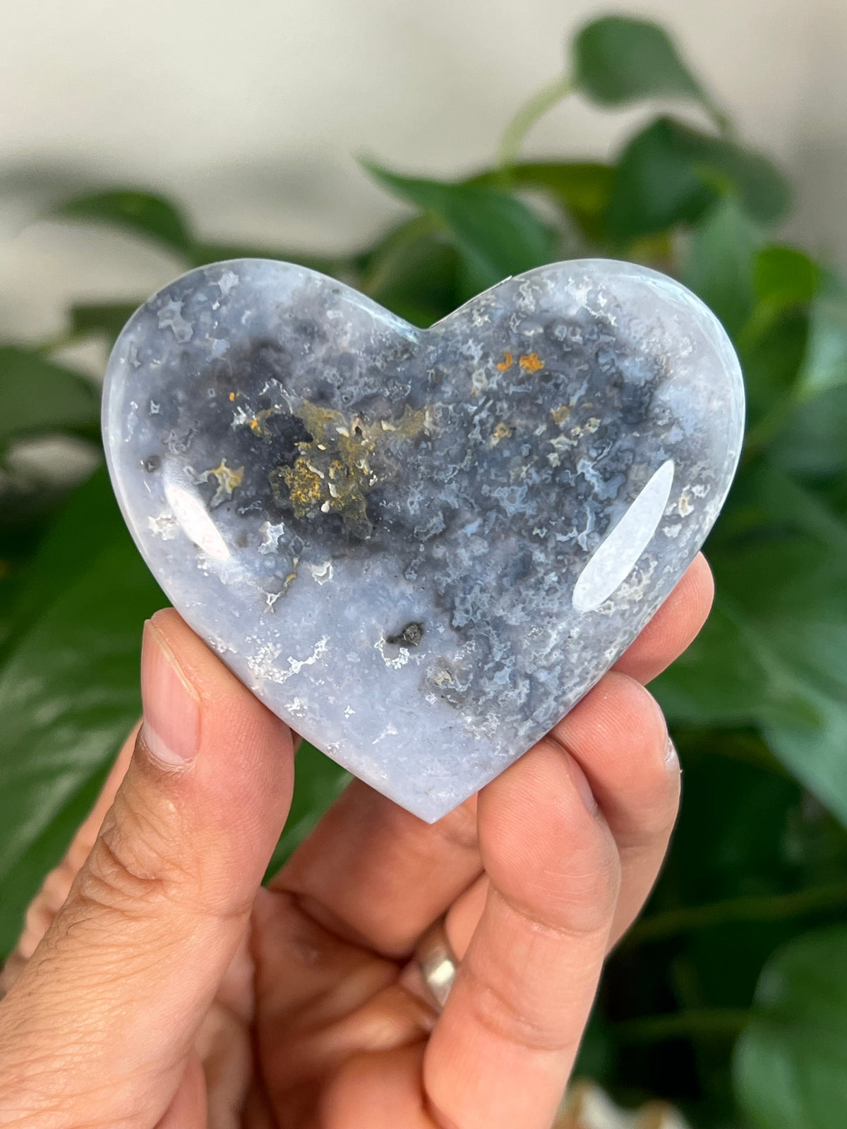 Blue Plume Agate Small Hearts