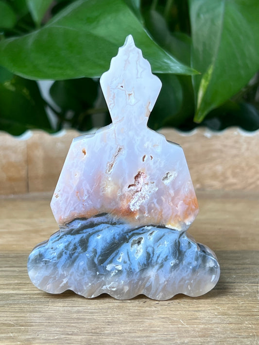Rainbow Plume Agate Buddha