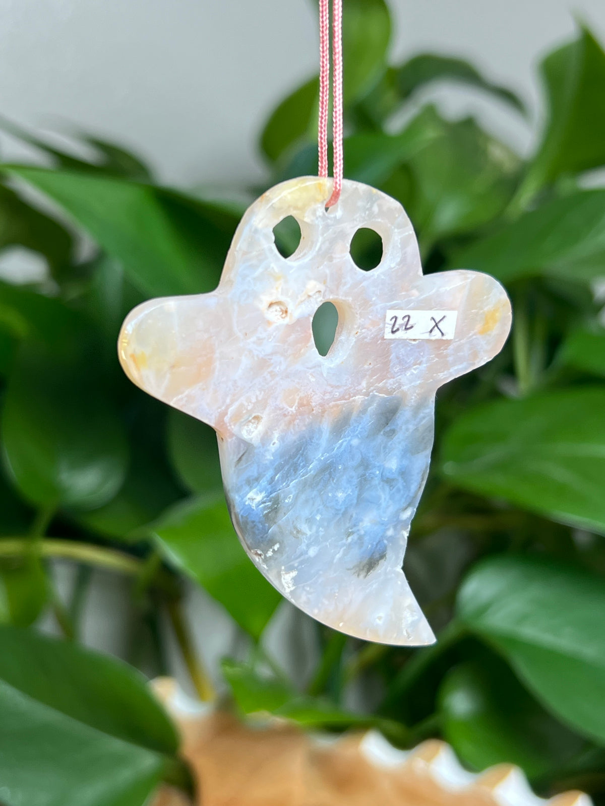 Rainbow Plume Agate Ornament Ghost: X