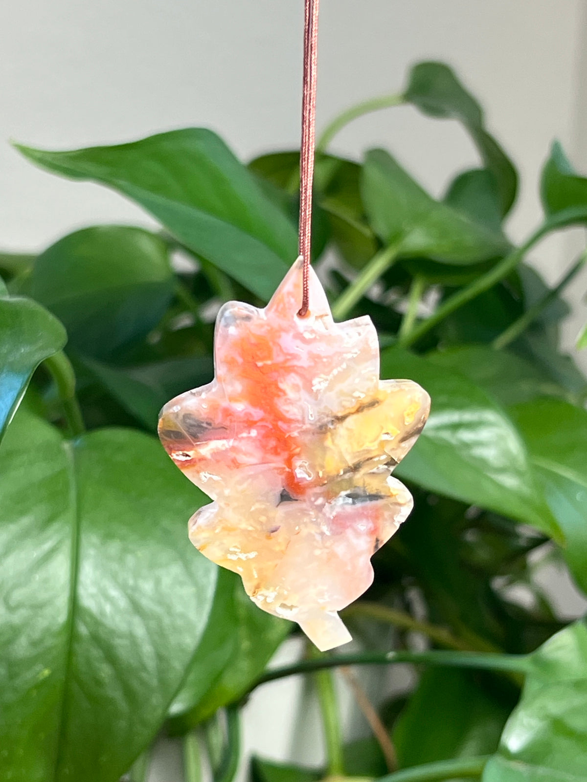 Rainbow Plume Agate Leaf Ornaments