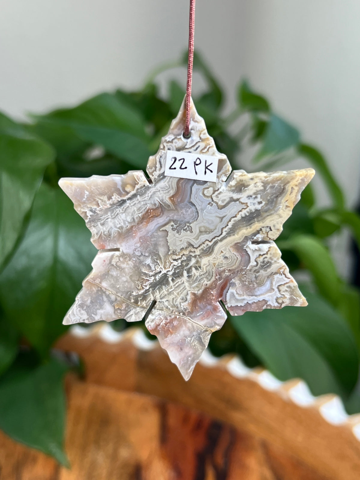Sumatra Plume Agate Snowflake Ornaments