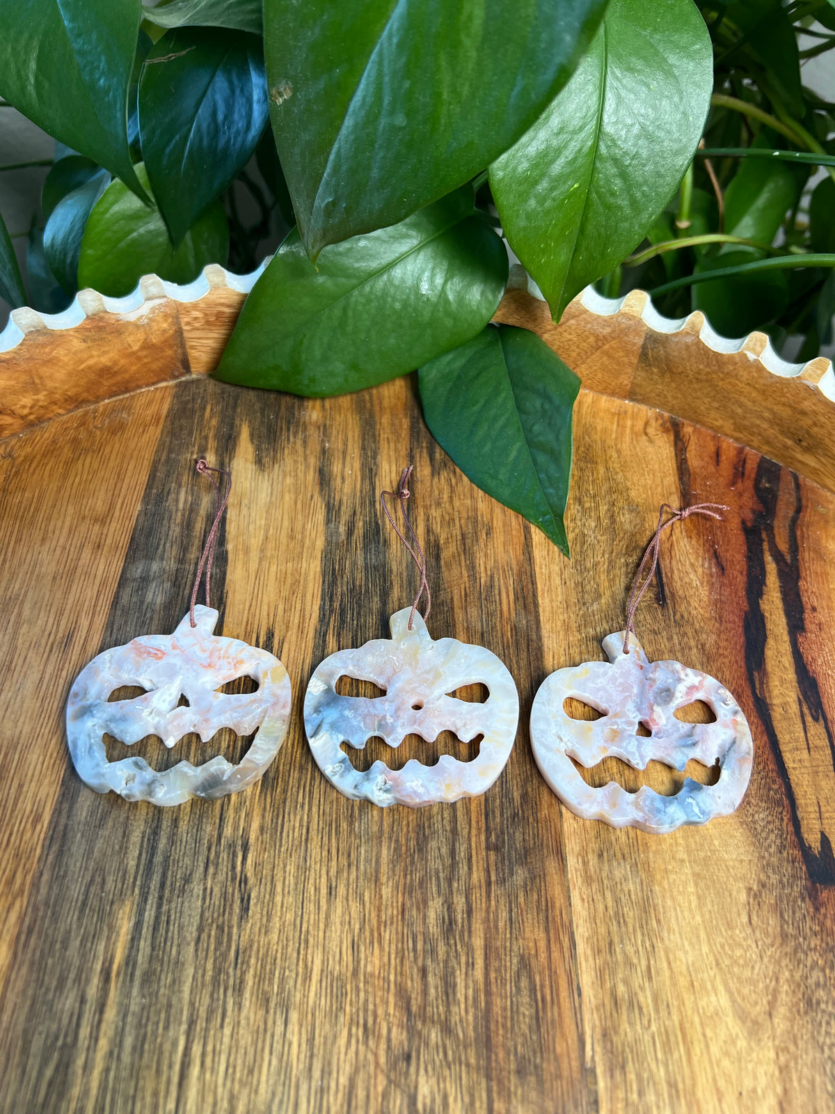 Rainbow Plume Agate Jack-O-Lantern Ornaments