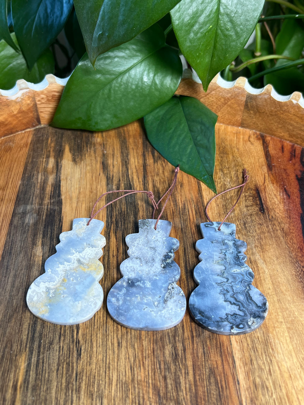 Blue Plume Agate Snowman Ornaments