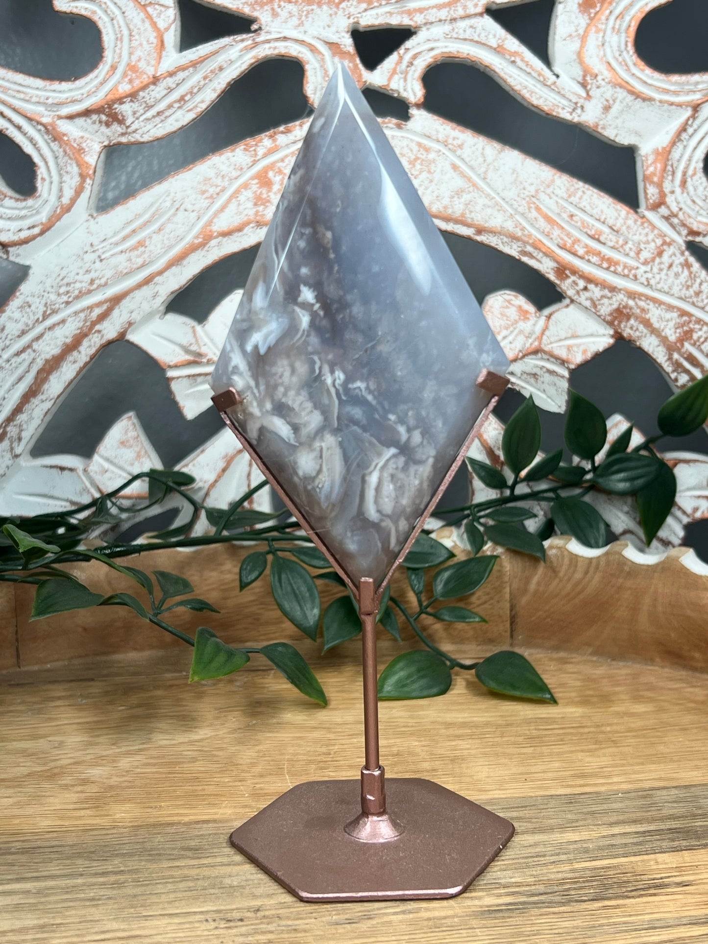 Blue Grey Lace Agate Diamond