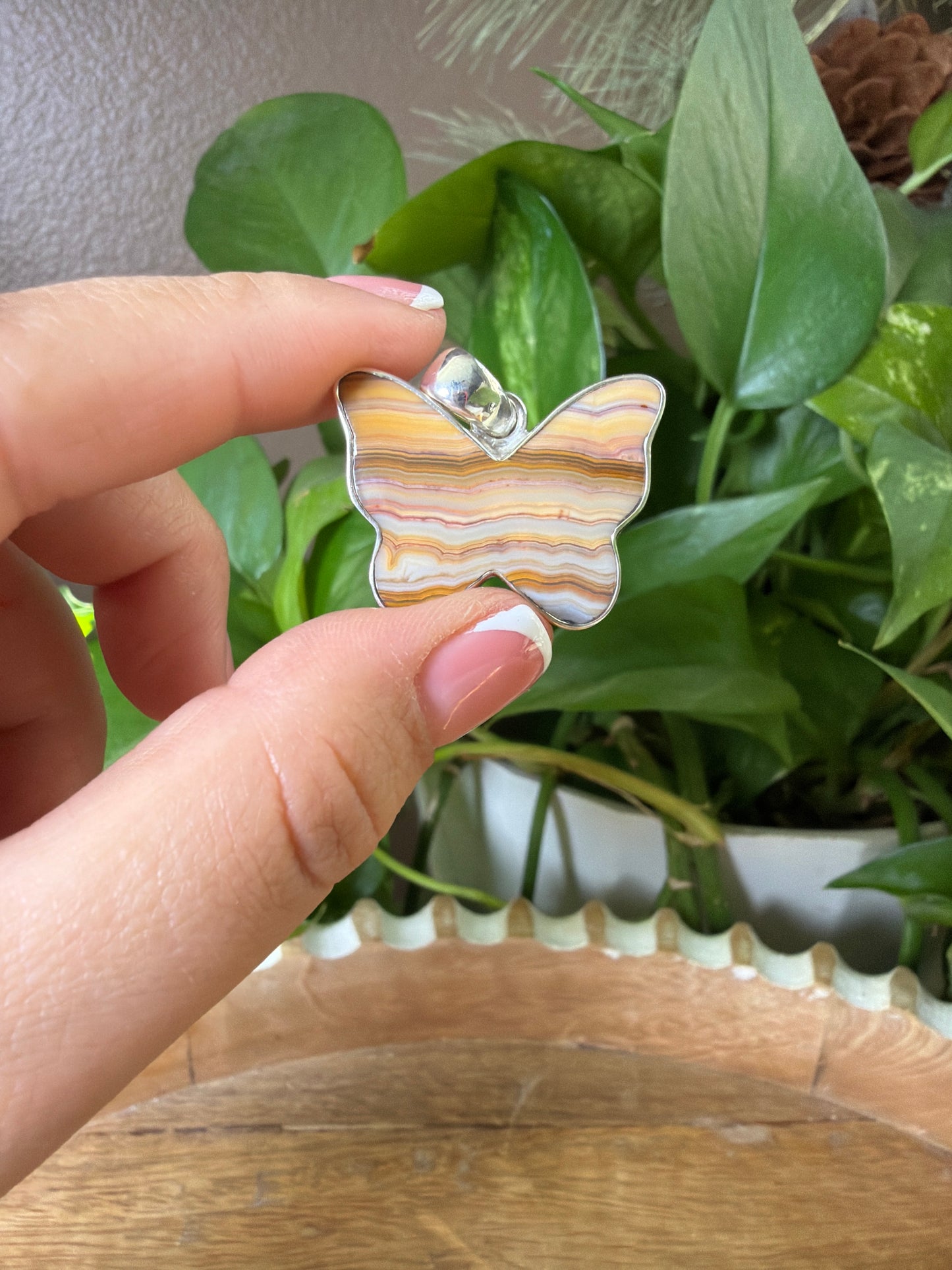 Crazy Lace Agate Butterfly Pendant