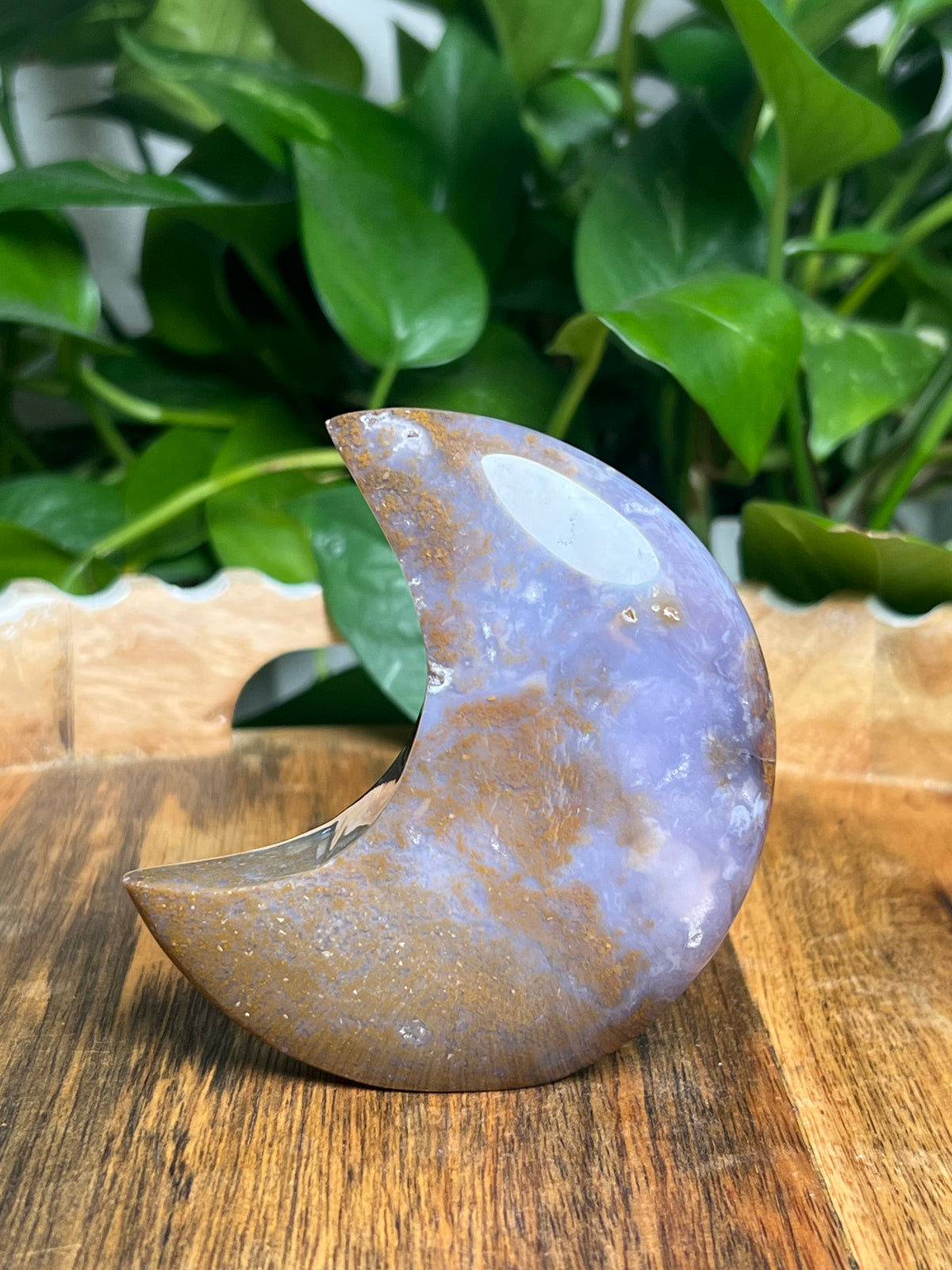 Purple Chalcedony In Gold Self-Standing Moon: NB