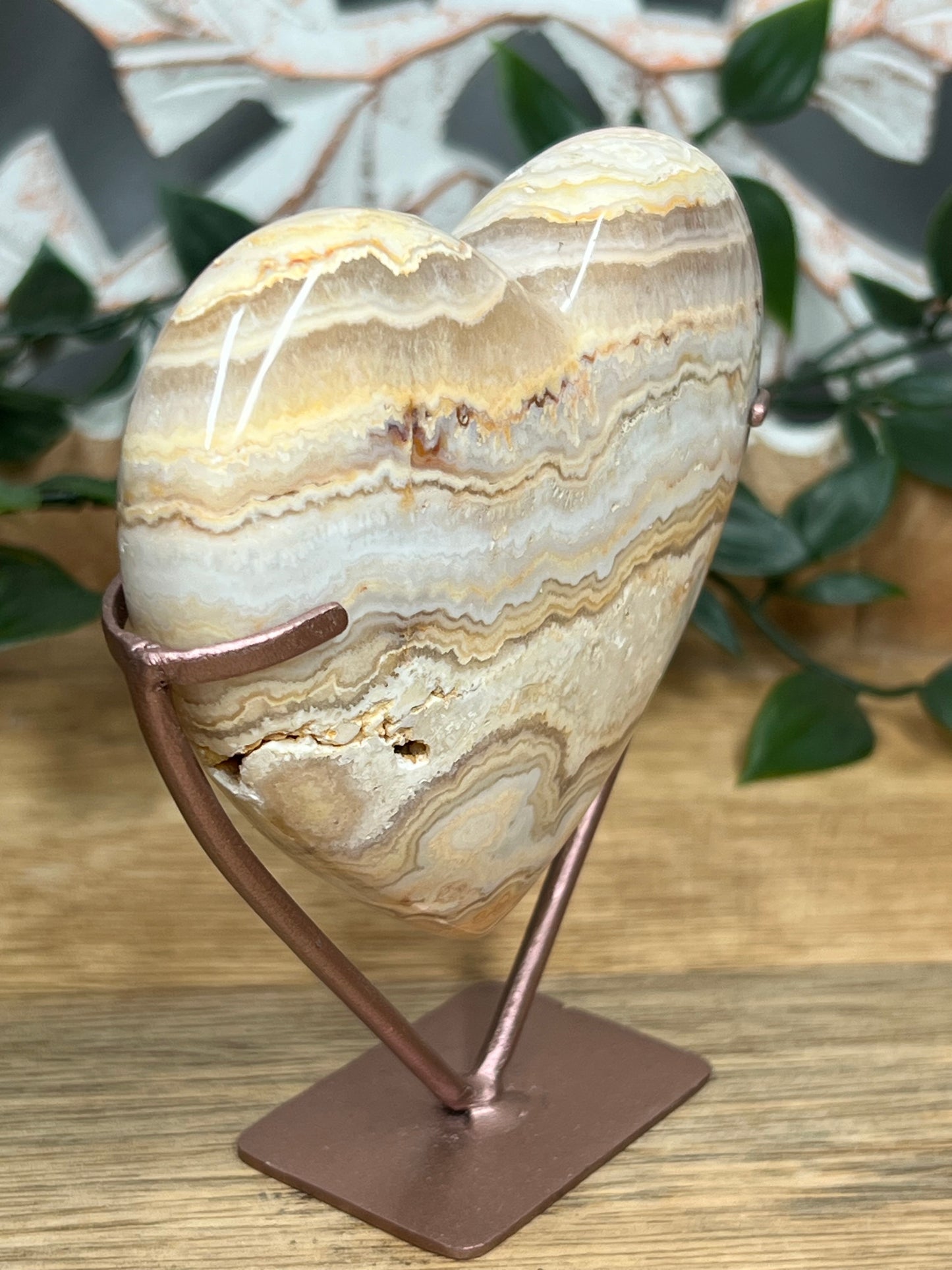 Yellow Crazy Lace Agate Heart