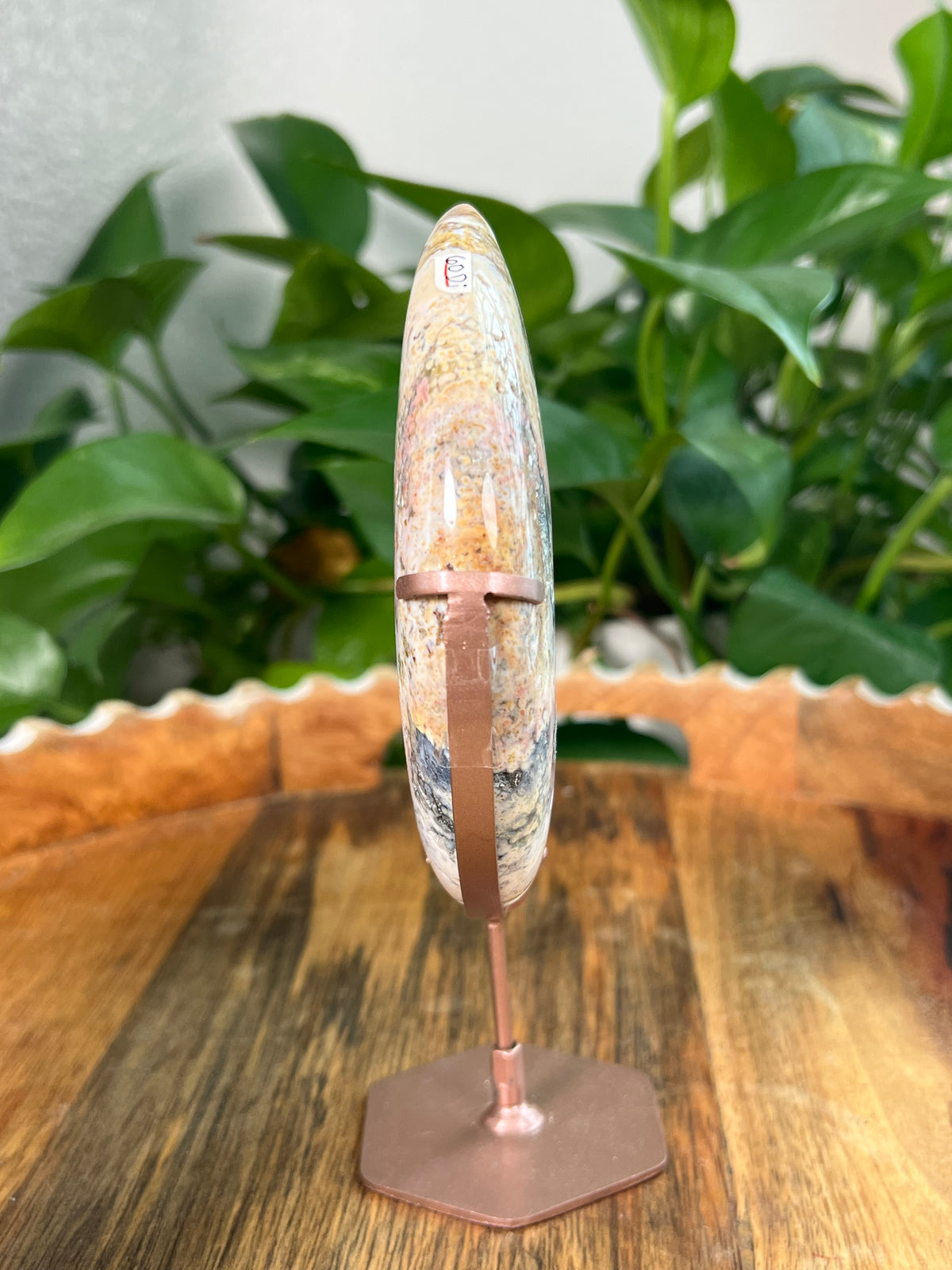 Sea Jasper On Metal Stand Puffy Moon: Di