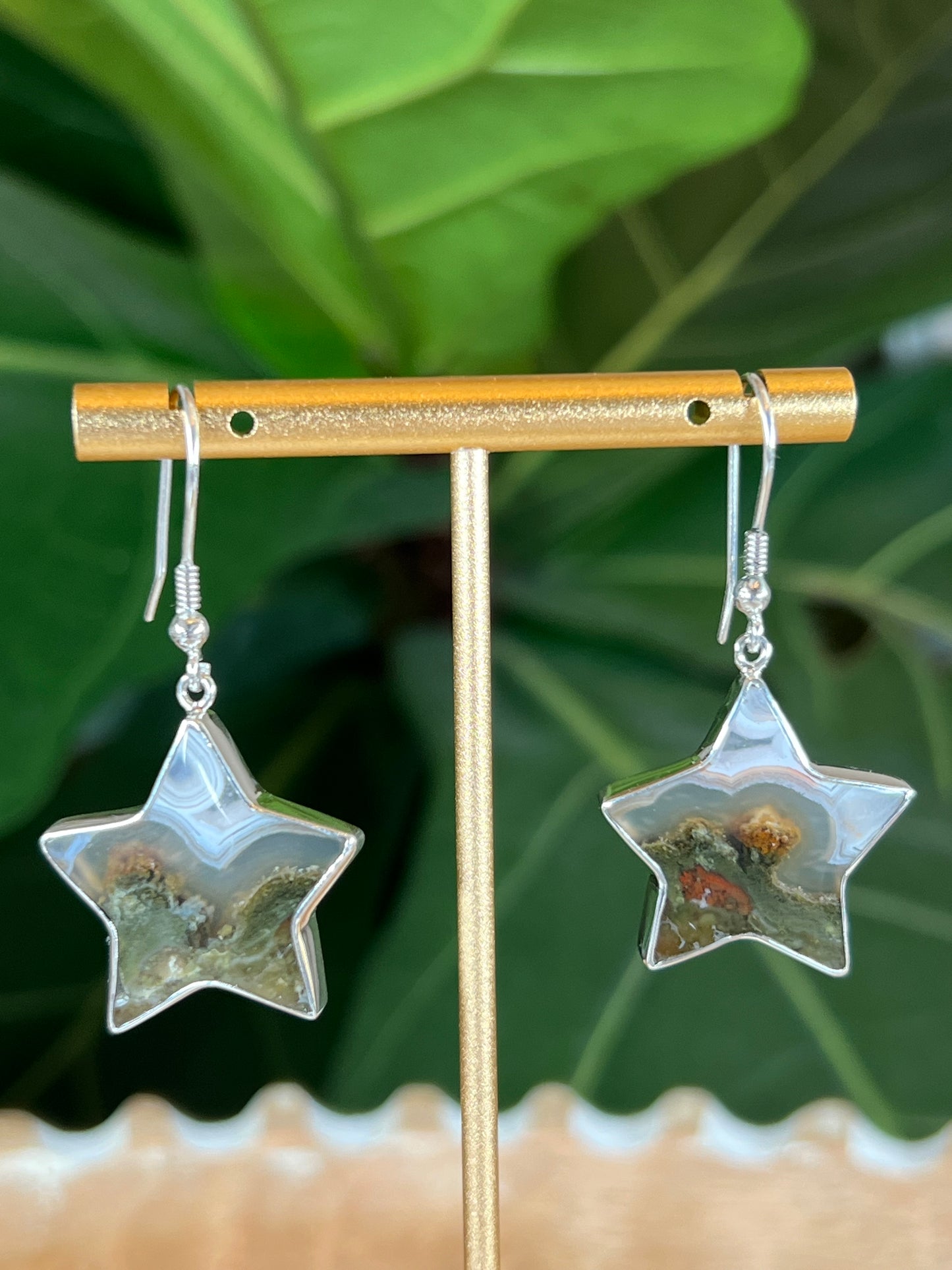 Scenic Moss Agate Star Earrings