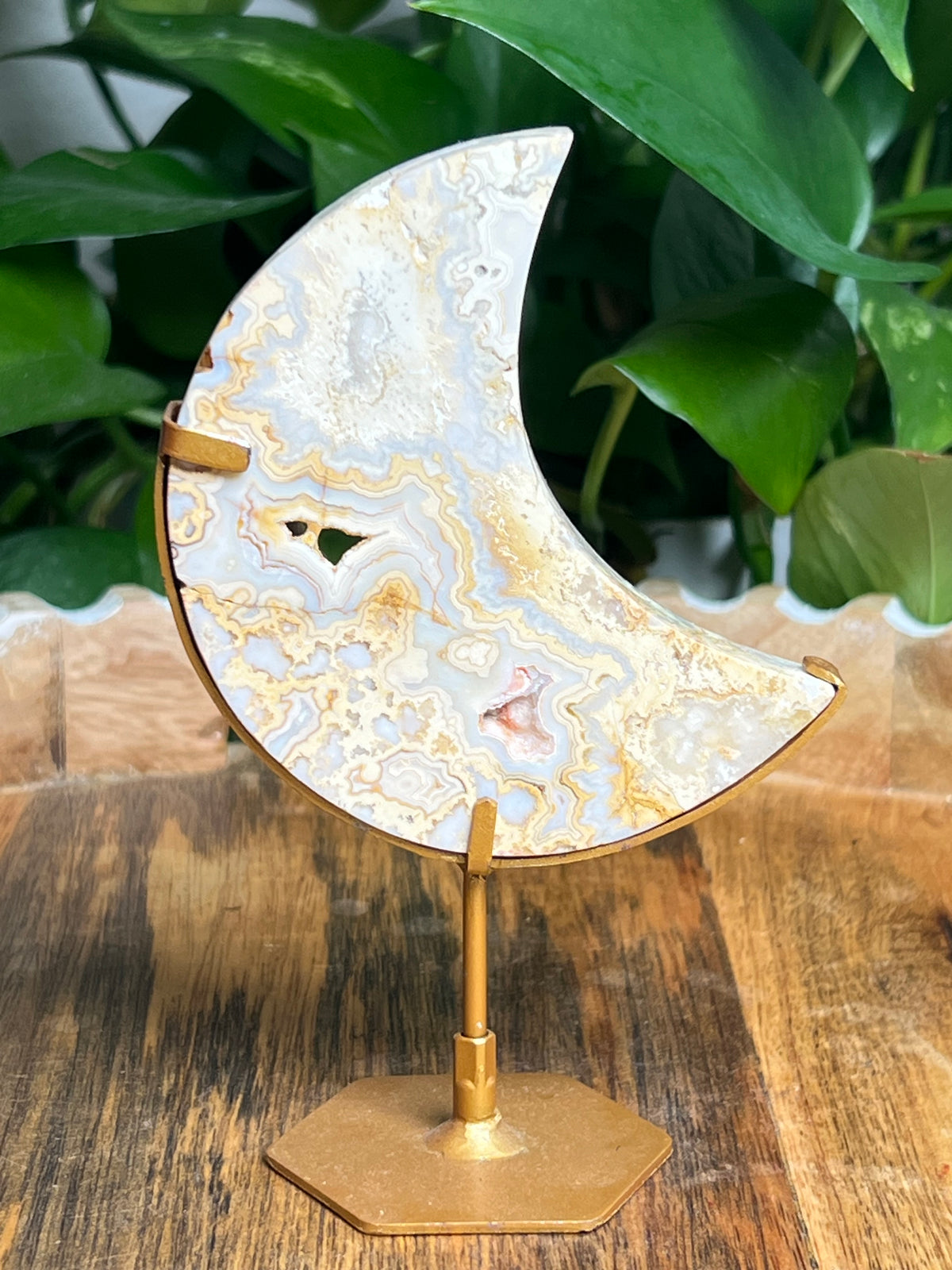 Yellow Crazy Lace Agate Moon: EM