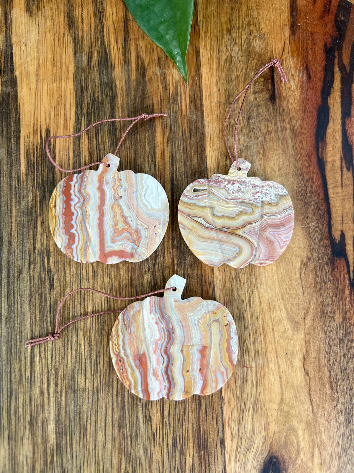 Crazy Lace Agate Pumpkin Ornaments