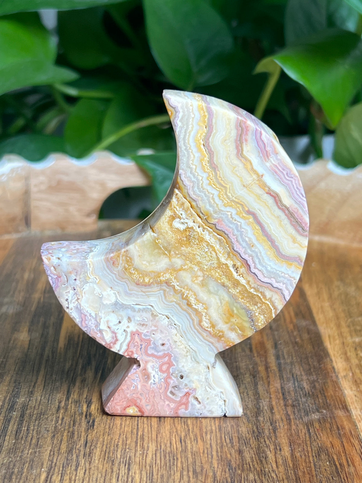 Crazy Lace Agate Self Standing Moon: KL