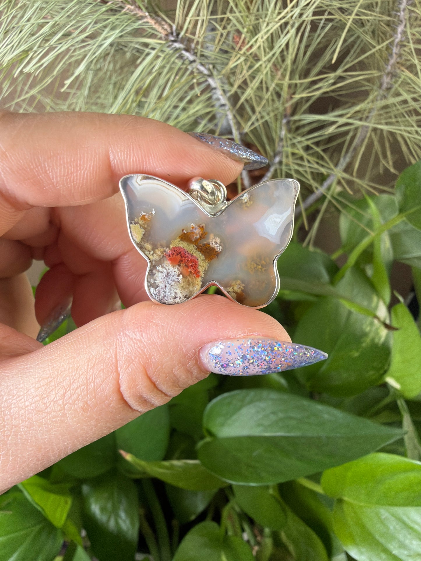 Scenic Moss Agate Butterfly Necklace