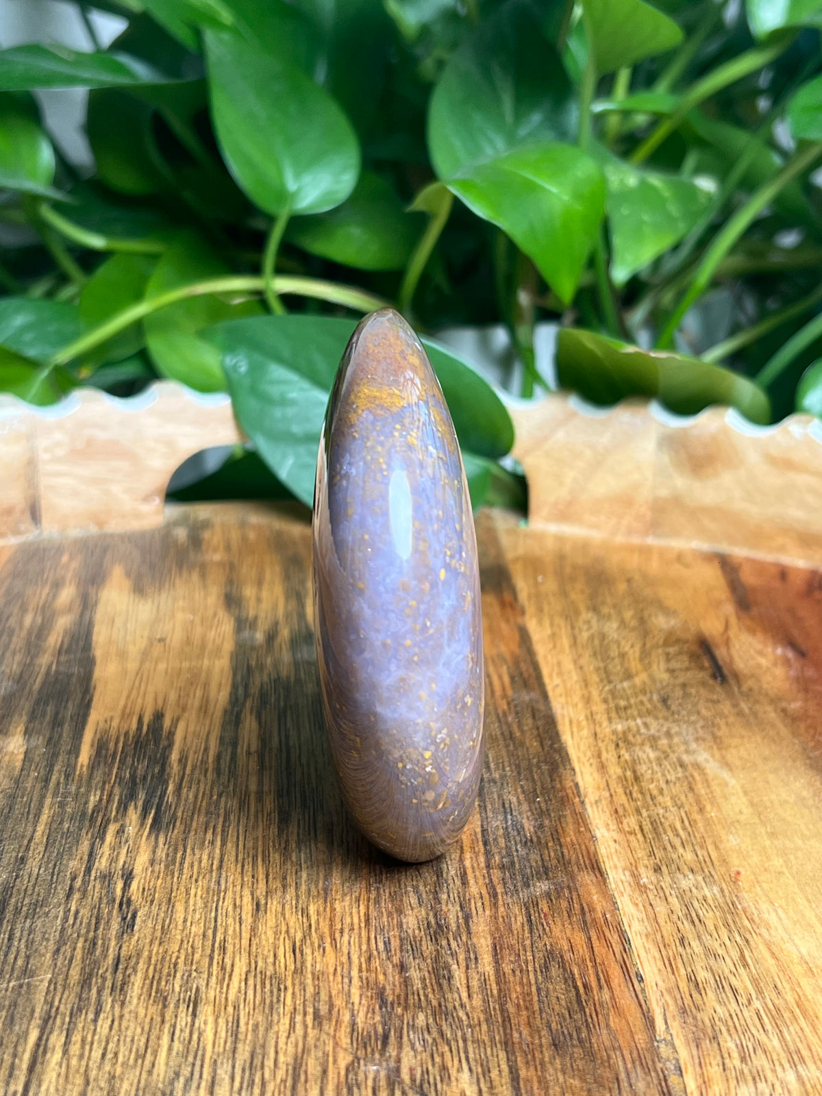 Purple Chalcedony In Gold Self-Standing Moon: NA