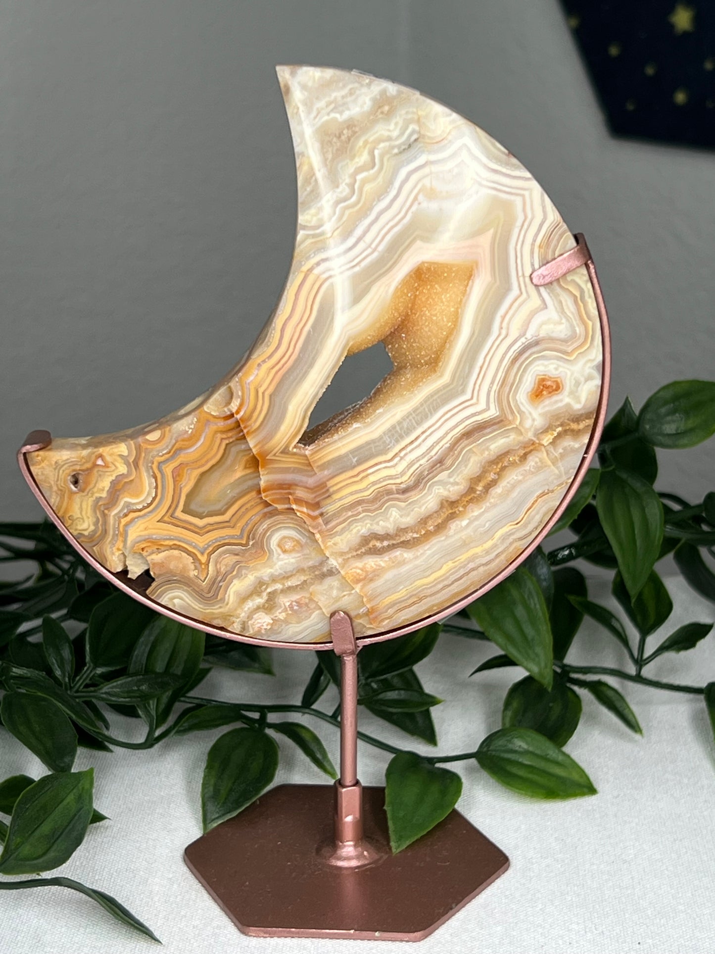 Yellow Crazy Lace Agate Moon