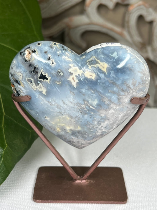 Blue Plume Agate Heart