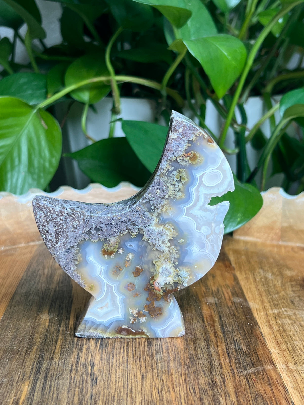 Scenic Moss Agate Self-Standing Moon: PS